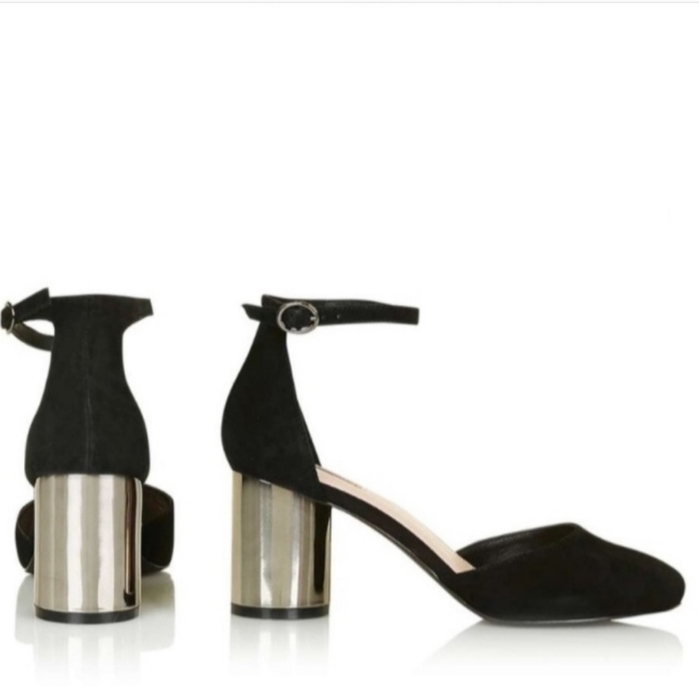 Topshop Jagga Black Suede Round Toe Heel Shoe Size 9.5 NEW NWT Ankle Strap